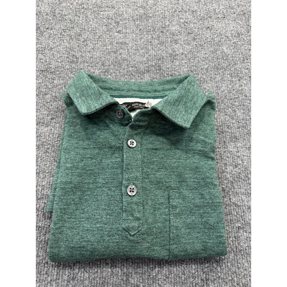 Banana Republic Performance Pique Polo Shirt Mens S Green Heathered Pocket